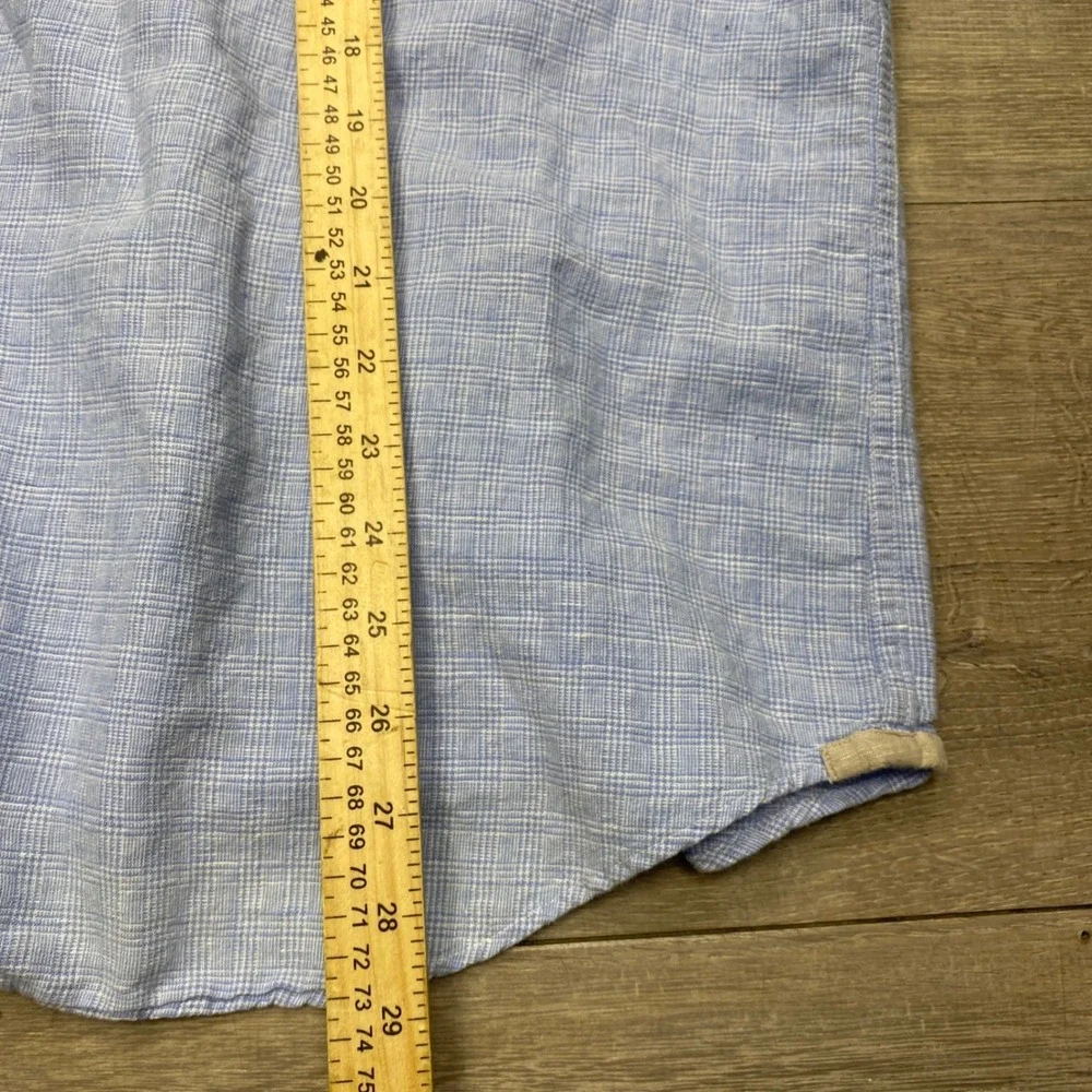 Banana Republic Button Up Shirt Mens XL Blue Linen Check Casual Long Sleeve